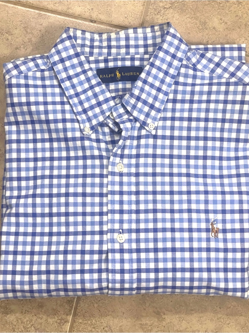 RALPH LAUREN Men’s Shirt size XL Blue White Plaid  Cotton Casual Button Down